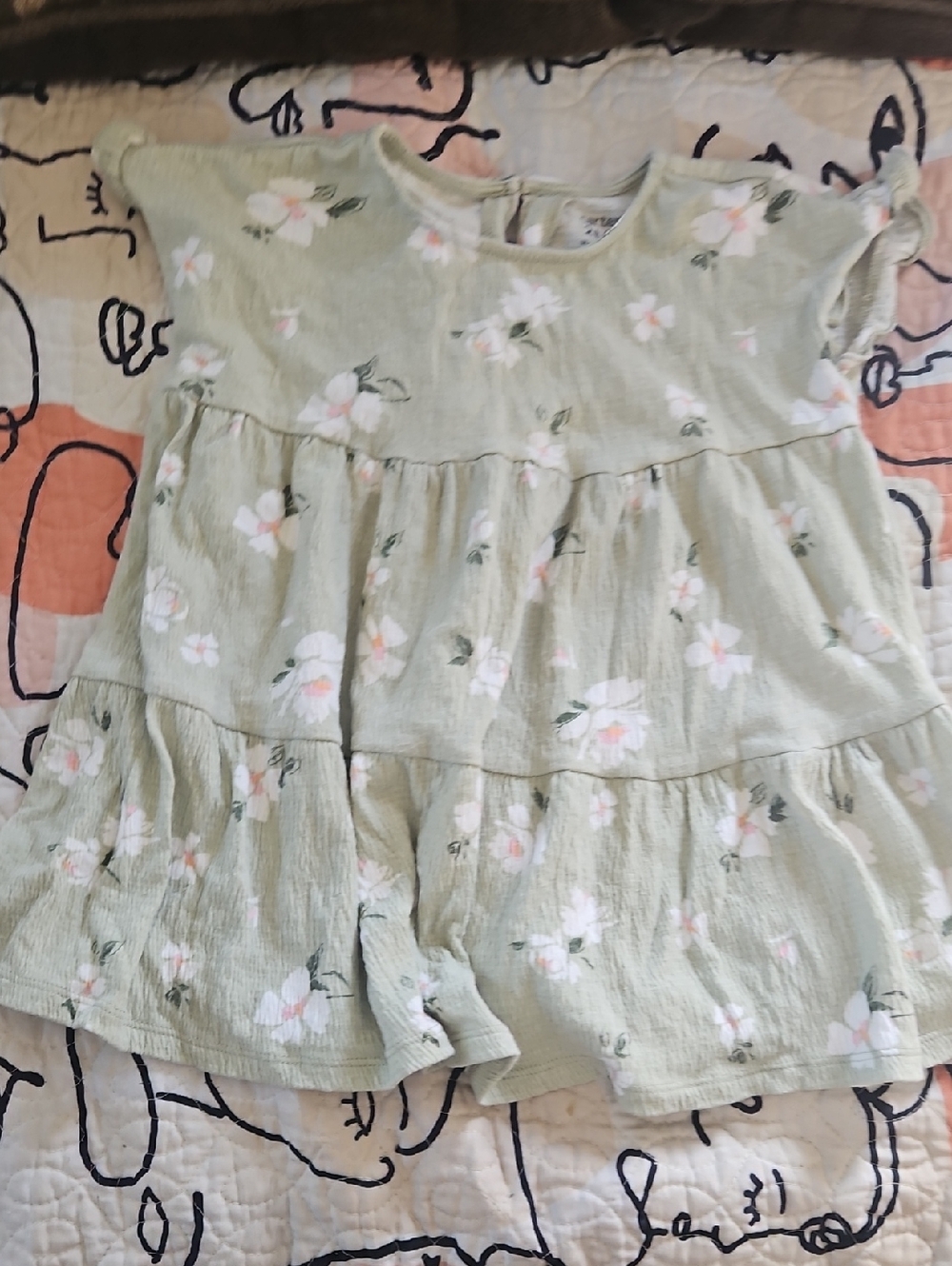 Carter's Sage Green Floral Baby Dress with Pink Accents
